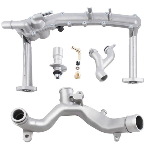 Top Shelf Upgraded Metal Cooling System Pipe Kit And Rear Coolant Water Heater Tube Keeps Your Rig Rolling Smooth For Lr4 Discovery Range Rover V6 Models, five-piece metal pipe kit.