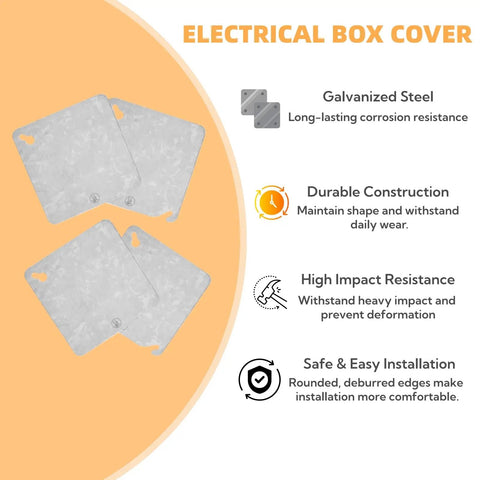 Heavy Duty Galvanized Steel 4X4 Square Junction Boxes With Cover Four Pack showing electrical box covers for protection and durability.