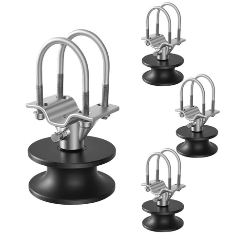 Heavy Duty Nylon Sliding Gate Rollers Pack Of Four With Slick Rolling Wheels For Zero Friction And Whisper Quiet Gate Operation Tough As Nails Hardware Parts Set, detailed view of roller assembly with black nylon wheel.