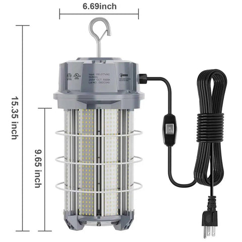 Super Bright 250W LED Temporary Work Light With 37500 Lumens 5000K Cool White Stainless Steel Shield And Heavy Duty Hook For Indoor Outdoor Job Site Lighting