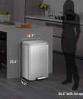 Matte Stainless Steel Step Trash Can With Hands Free Foot Pedal And Inner Liner 50 Liter 13.2 Gallon in kitchen setting