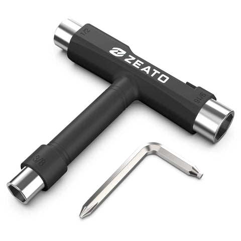 All-in-One Skate Tool Kit For Skateboard Maintenance, Portable T Tool With T-Type Allen Key And L-Type Phillips Head Wrench, Black