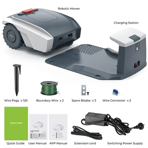 Fully Automatic Smart Lawn Mower Robot With Rainproof Seal, Super Quiet Trimming, Charging Station and Accessories