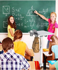 Game Changer Adjustable Lectern Podium Stand With Smooth Wheels For Quick Presentations, used in a classroom teaching setting.