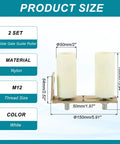 Product dimensions and details for Universal Adjustable Heavy Duty Sliding Gate Guide Roller Kit With L Bracket, White Finish.