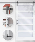 Glass Barn Door 42 By 84 Inches With 7 Feet Sliding Hardware Kit And Handle Solid Wood Core Covered In Waterproof PVC Surface