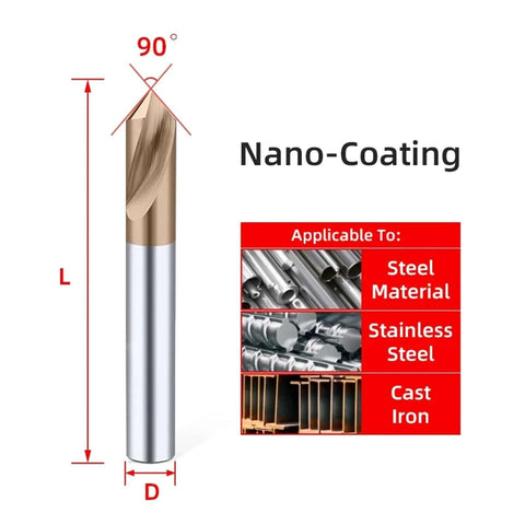 Carbide spot drill bit, 5 mm dia x 50 mm length, nano-coated, 1-pc for steel, stainless steel, cast iron — front view