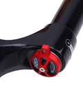 Detail of Mountain Bike Front Suspension Fork 27.5 Inch Air Suspension Magnesium Alloy Damping System Orange Trail Ready