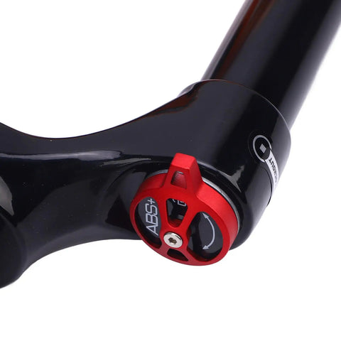 Detail of Mountain Bike Front Suspension Fork 27.5 Inch Air Suspension Magnesium Alloy Damping System Orange Trail Ready