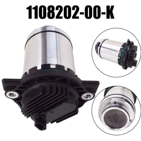 Top Shelf Direct Bolt Electric Oil Pump For Tesla Model S X 3 Y 2016 To 2023 No Sweat Drop In Replacement With Steel Reinforced Abs Housing Black Finish Part 110820200K, showing front and side views.