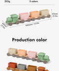 Game Changing BPA Free Silicone Toy Train For The Kiddos Push And Pull Stacking Blocks in three vibrant colors.