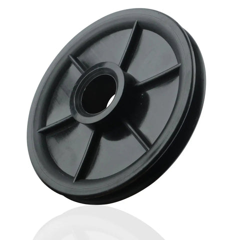 Heavy Duty Garage Door Idler Pulley Replacement For Chamberlain Liftmaster Square Rail Openers, 2 7/16 inch black pulley side view.