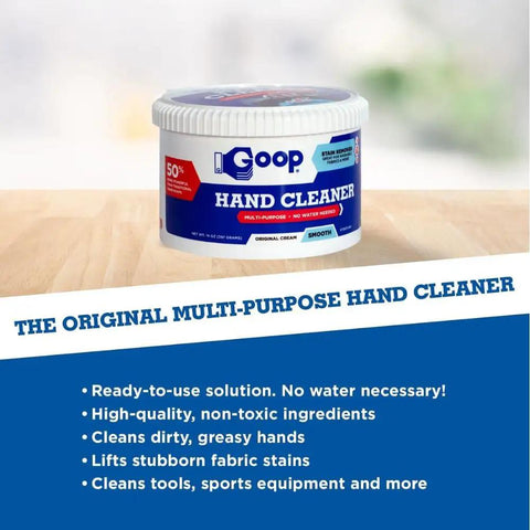 Grime Busting Hand Cleaner And Stain Remover Waterless Degreaser For Skin And Clothes Cream Formula jar on table