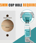 Image showing 35mm cup hole dimensions for Buttery Smooth Soft Close Cabinet Hinges For Frameless Cabinets Full Overlay.