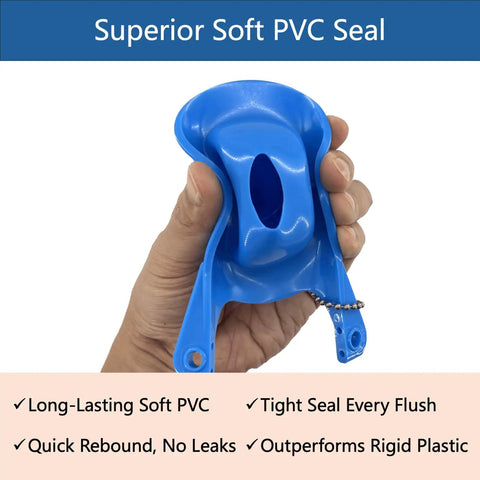 Universal 3 Inch Toilet Flapper Replacement That Stops Leaks And Saves Water, Soft PVC Seal For A Tight, Long-Lasting Fit, Compatible With Gerber 99-788 And Most 3 Inch Flush Valves, Keeps Your Water Bill In Check., blue 3-inch toilet flapper replacement in hand, soft PVC seal