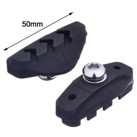 Close-up of 4 Pairs Road Bike Brake Pads 50 Mm With Nuts Spacers For Caliper Brakes, showing 50 mm length in black