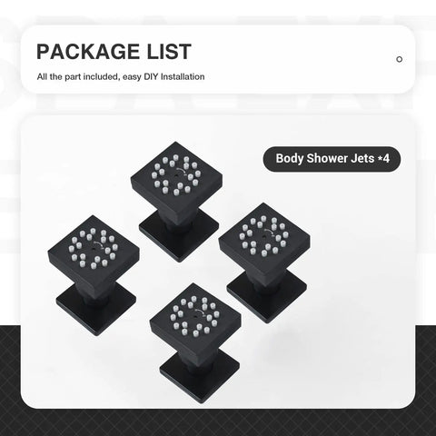 Four square sprayer heads from Matte Black Shower Jet Body Spray Kit With 2 Function Side Wall Mounted Sprayer Heads Square Brass Massage Sprayers High Pressure Full Body Shower 4 Piece Set For Durable Scratch Resistant Bath Upgrade.