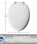 Elongated White Toilet Seat With Built Tough Enamel Construction And Snap Tight Chrome Hinges That Lock Securely dimensions 18.8x14.19 inches