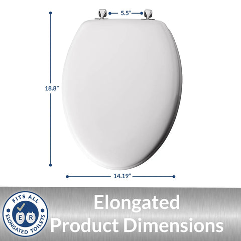 Elongated White Toilet Seat With Built Tough Enamel Construction And Snap Tight Chrome Hinges That Lock Securely dimensions 18.8x14.19 inches