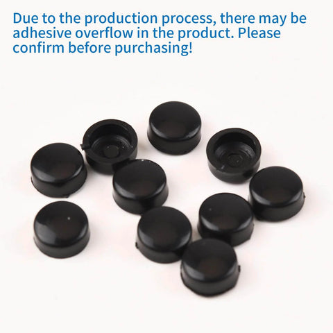 Image of 100 Dome Screw Covers Black, M4 Mirror and Glass Fastener Caps, 12mm Diameter x 4mm Thickness on white background.