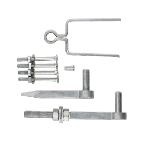 Heavy Duty Adjustable Double Strap Field Gate Hinge Set, 18 Inch 450mm with top and bottom straps, diameter bolt, and hooks.