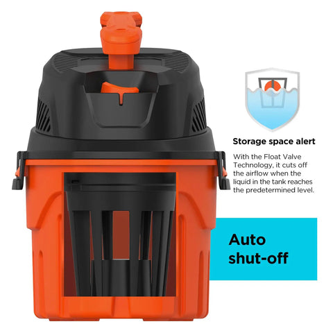 Top view of No Sweat Three Gallon Wet Dry Shop Vacuum Portable Corded, showing float valve and tank design.