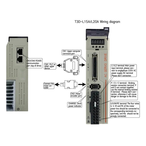 Wiring diagram for T3D 20A driver in Beefy 1000W 220V AC Servo Motor Kit With Magnetic 17 Bit Absolute Encoder And T3D 20A Driver High Torque 3.8 N m