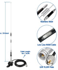 Vehicle Mobile Ham Radio Antenna For VHF UHF 136-174MHz And 400-470MHz With Lip Mount Bracket PL259 Male 5m Cable