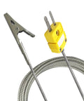 Close-up of Alligator Clip K Type Thermocouple Probe With 69 Inch Lead For HVAC And Refrigeration Testing with yellow connector