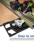 11-Position Adjustable Track Saw Square With CNC Machining For Top Notch Precision Cutting, 60 Degree, 45 Degree, 30 Degree And Other Positive And Negative Angle Stops, Universal Track Saw Accessory For Accurate Miter Cuts And Fast Layouts. Track saw angle guide on rail