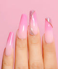 Hand with pink gradient nails using Soak Off UV LED Hema Free Nude Gel Nail Polish Set 4x10ml Natural Sheer Pink Colors Long Lasting 28 Plus Days Easy