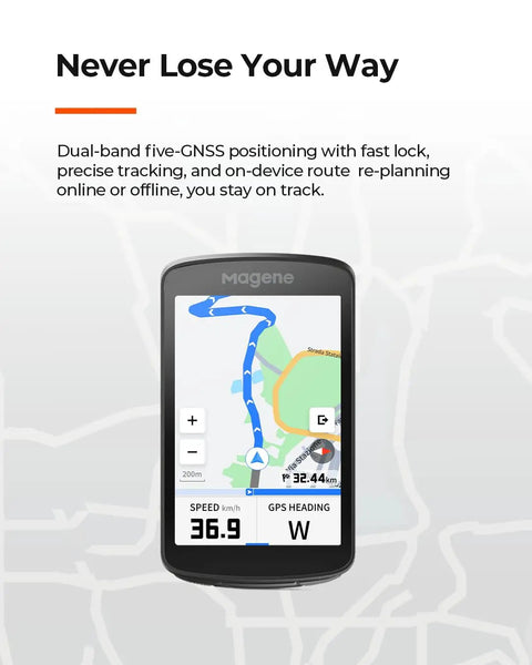 Smart GPS Bike Computer With A 3.3 Inch Color Touchscreen, Turn By Turn Map Navigation And Voice Guidance displayed on screen