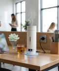 Premium No Sweat 500 Ml Portable Electric Kettle With Smart Temp Control And Crisp LCD Display heating tea on a desk