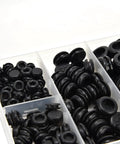 170 Piece Rubber Grommets Kit For Automotive Plumbing And PC Cables With Divided Organizer Tray Pro Grade Space Saving Low Profile Grommets That Protect Holes And Wires From Sharp Edges In Cars Boats And Electronics, black rubber grommets in organizer tray