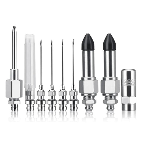Pro Grade Grease Needle Attachment Set With Leakproof Double Connection Design, 9-piece lubrication kit for tight spaces