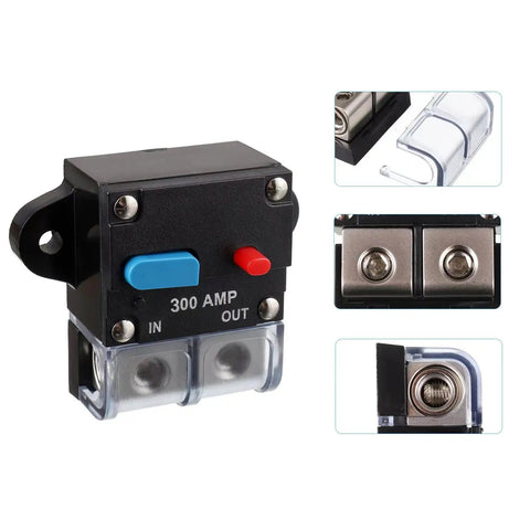300 Amp Resettable Circuit Breaker For Car Audio And Amp Protection with manual reset and auto recovery for auxiliary DC systems