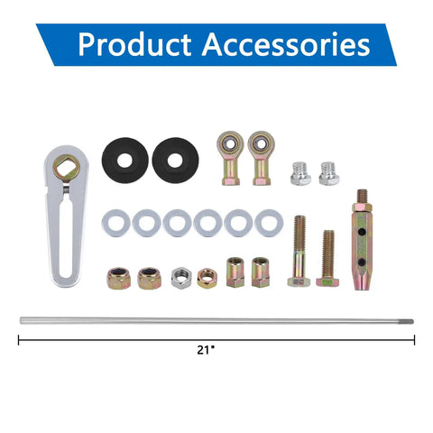 21 Inch Adjustable Transmission Column Shift Linkage Kit Dialed In Shifting For Precise Gear Changes Aluminum Build For Durability And Smooth Driving Feel Easy Install For Most Manual Transmissions with 21in rod and hardware