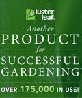 Luster Leaf product logo, green background with text promoting successful gardening.