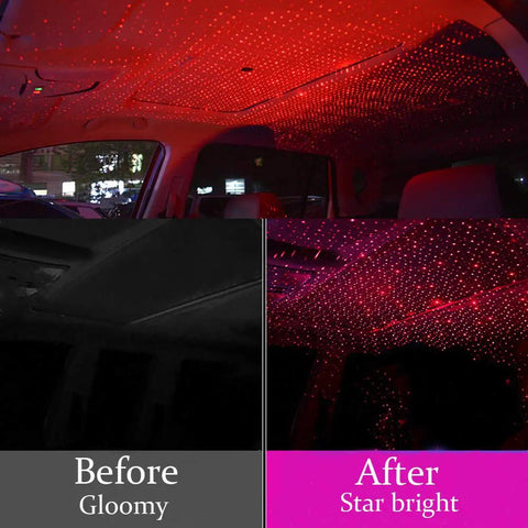 Flexible USB Star Night Light With 360 Degree Adjustable Arm Red Color Plug And Play Perfect For Car Ceiling Or Bedroom Decor Creates Romantic Galaxy Ambience For Parties Walls And Cozy Nights projecting starry sky in car before and after effect