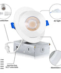 KnLnny Ware Recessed Lighting, Ajustable Eyeball recessed Light with Junction Box showing adjustable design, junction box, and aluminum ring.