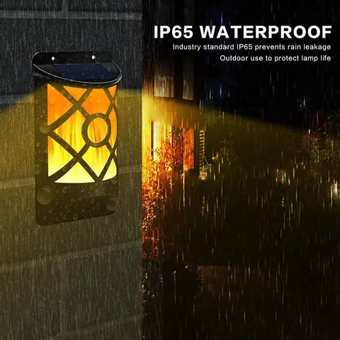 Outdoor Solar Flame Lights, 66 LED Waterproof Wall Mounted Flickering Dancing Flame With Auto On Off And Dark Sensor
