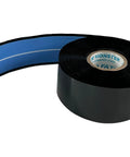 Pro Grade Self-Fusing Compression Seal Tape For Plumbing Leaks, 12 Ft By 1 Inch Roll, partially unrolled, black with blue interior.