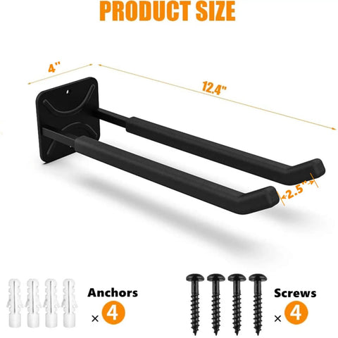 Heavy Duty Garage Hooks Set 2 Wall Mount Tool Hangers Twelve Point Four Inch Long Non Slip Rubber Coated for storage