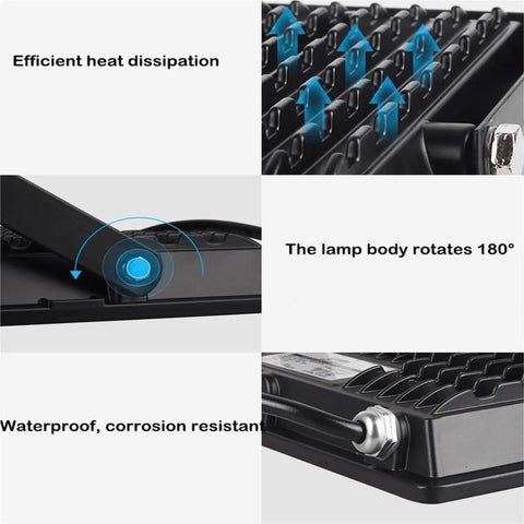 Led Flood Light, 10000Lm Waterproof Ip66, 3.5Cm Ultra-Thin Outdoor Sup, with efficient heat dissipation and 180° rotation feature.