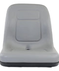 High Back Replacement Seat For Timecutter SS Lawn Mowers Built Tough Comfort Easy Install Durable Foam Stable Support Fits Multiple Mower Models American Owned And Operated Quality Replacement Part gray vinyl seat front view
