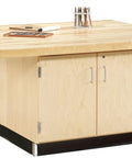 Real Deal Commercial Grade Light Hardwood Double Sided Storage Cabinet With Locking Doors And Adjustable Shelf 64X54X31 Inches, featuring solid maple top.