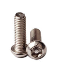 Close-up of two Tight Anti Theft License Plate Screws Keep Your Ride Locked Down Stainless Steel 1/4 Inch Bolts for cars.
