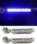 Two Piece LED Wind Powered Vehicle Lights For Cars, Waterproof Auto Daytime Running Lights With Eight LEDs, shown illuminated.