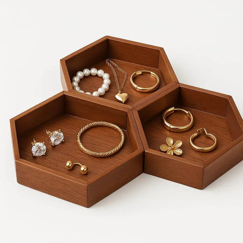 Hexagonal Wooden Dry Fruit Tray With Lid Snack Serving Box For Nuts Dried Fruits Chocolates And Snacks Modular Rustic Organizer Party Platter And Vanity Storage Must Have For Homes And Gatherings with jewelry inside