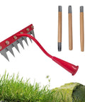 Upgraded 3.0 Weeding Rake With Seven Carbon Steel Tines Three Wood Handles And Quick Lock Rotating Head For Heavy Duty Yard Work